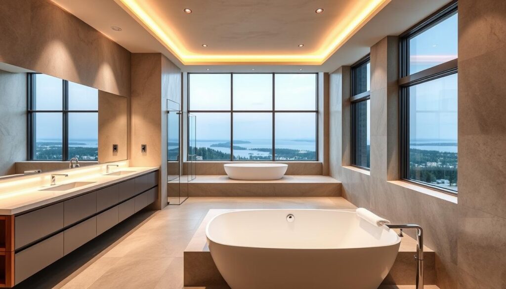 modern bi-level bathroom design