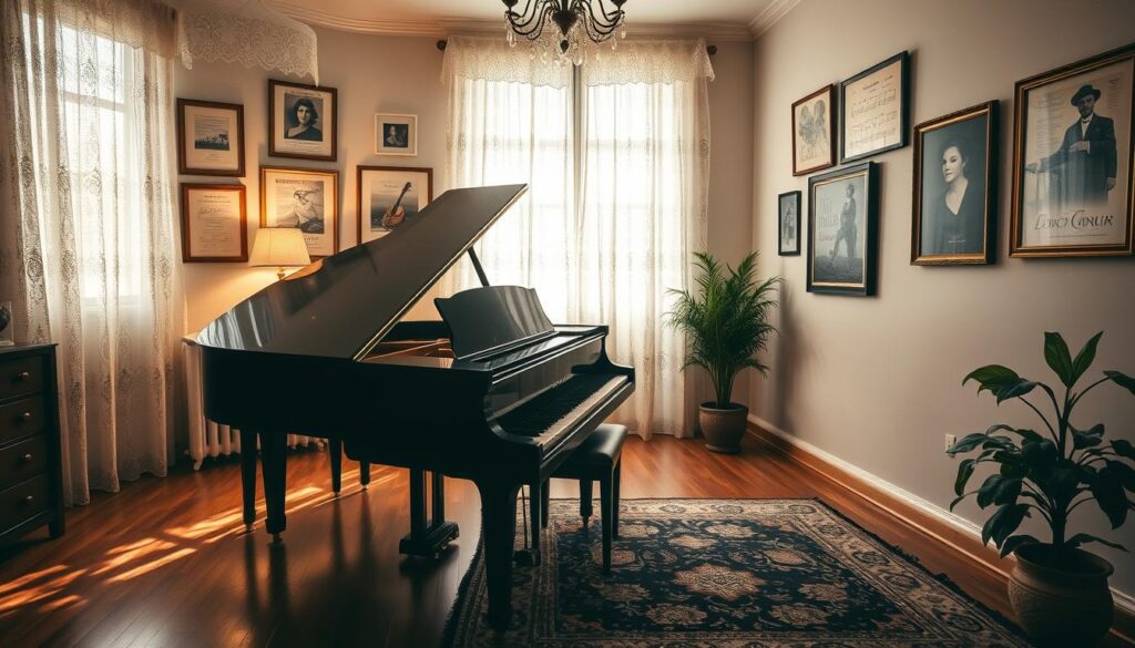 piano art in bedroom